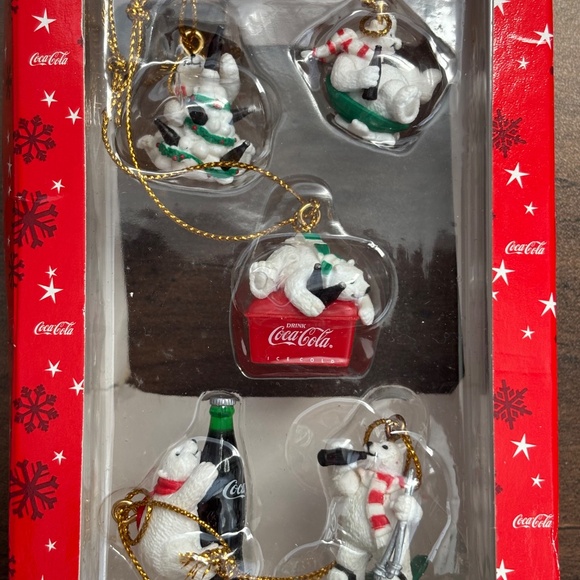 NIB Vintage COCA COLA Trim A Tree Collection Set 5 POLAR BEAR Mini Ornaments NEW - Picture 10 of 15